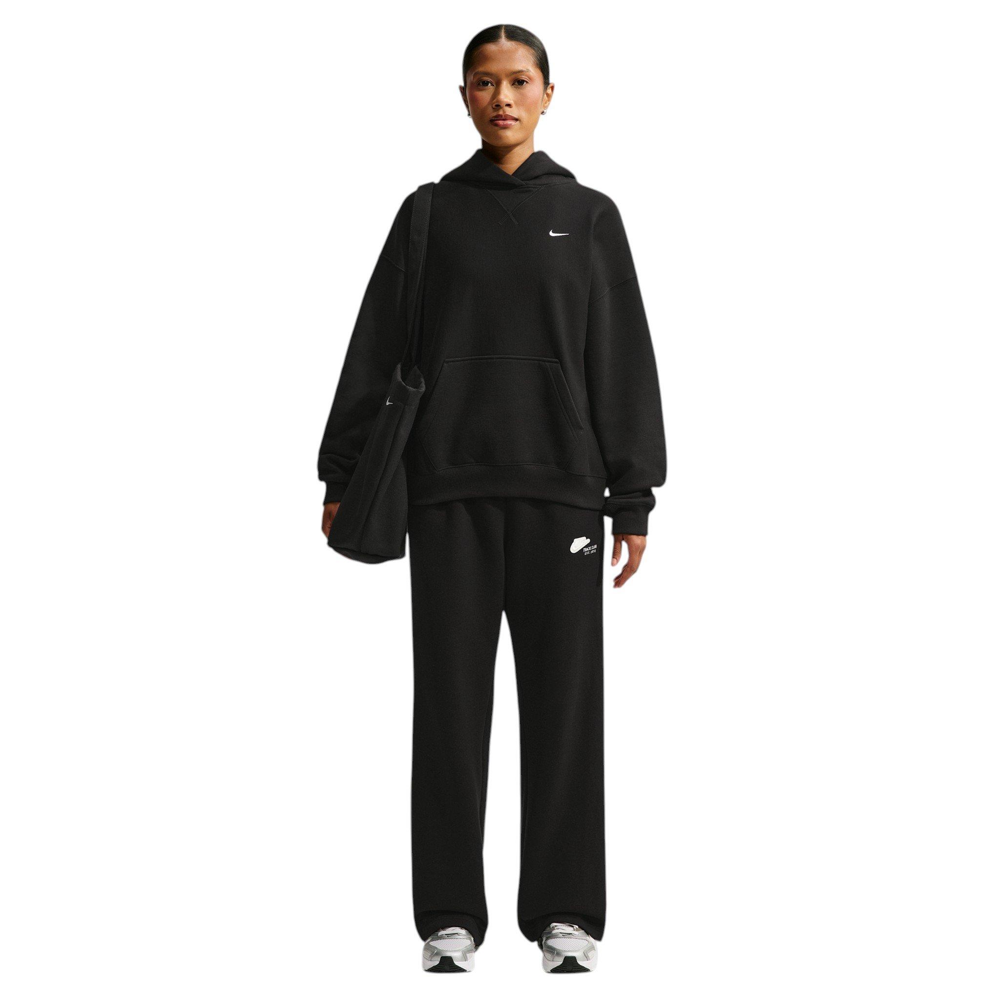 Nike Women's Studio Fleece Heavyweight Oversized Pullover Hoodie - Black/Off-White - BLACK/OFF-WHITE
